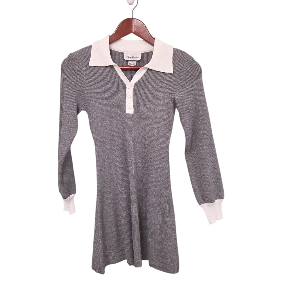 Rare Editions New Preppy Gray and White Collared Sweater Dress Girls Size 12